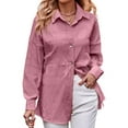 thumbnail image 1 of Womens Casual Collared Blouse Loose Fit Long Sleeve Button Down Seersucker Shirt Tops Pink L, 1 of 9