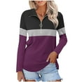 thumbnail image 1 of Womens Casual Collared Tunic Tops Zipper V Neck Pullover Tshirts Cute Colorblock Long Sleeve Shirts, 1 of 7