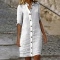 thumbnail image 1 of Womens Casual Cotton Linen Button Down Midi Shirt Dress Summer Beach Half Sleeve V Neck Knee Length Dresses for Women, Limited Time, 1 of 6