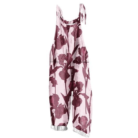 Womens Casual Cotton Linen Floral Print Jumpsuits Loose Adjustable Straps Baggy 2025 Summer Overalls with Pockets