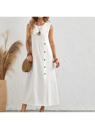 Casual white linen dress outlet