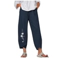 thumbnail image 1 of Womens Casual Cotton Linen Tapered Capri Cargo Pants Elastic Palazzo Pants Women's High Waist Straight Tube Petal Trouser Cotton Hemp Versatile Casual Pants Navy A XL, 1 of 5