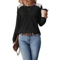 thumbnail image 1 of Womens Casual Crew Neck Shirt Lace Patchwork Blouses Pullover Sweaters Solid Color Long Sleeve Tunic Tops Black XXL, 1 of 5