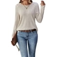thumbnail image 1 of Womens Casual Crew Neck Shirt Lace Patchwork Blouses Pullover Sweaters Solid Color Long Sleeve Tunic Tops  XL, 1 of 5