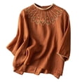 thumbnail image 1 of Womens Casual Crew Neck Top Linen Loose Fit Crew Neck 2026 Fashion Summer Tees 3/4 Sleeve Floral Print T Shirts, 1 of 5