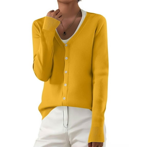 Womens Casual Crewneck Long Sleeve Open Front Knitted Cardigans Lightweight Button Down Sweater Cardigans Outerwear Tops