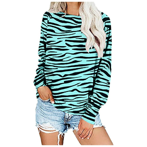 Womens Casual Crewneck Sweatshirts Printed Long Sleeve Loose Fit Pullover Sweatshirt