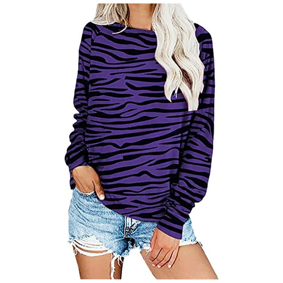 Womens Casual Crewneck Sweatshirts Printed Long Sleeve Loose Fit Pullover Sweatshirt