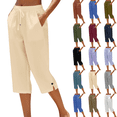thumbnail image 1 of Womens Casual Capri Pants Plus Size Elastic Drawstring Straight Leg Capris Summer Beach Cropped Pants with Pockets,Sizes S-5XL, 1 of 6