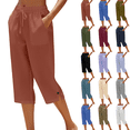 thumbnail image 1 of Womens Casual Capri Pants Plus Size Elastic Drawstring Straight Leg Capris Summer Beach Cropped Pants with Pockets,Sizes S-5XL, 1 of 6