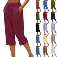 thumbnail image 1 of Womens Casual Capri Pants Plus Size Elastic Drawstring Straight Leg Capris Summer Beach Cropped Pants with Pockets,Sizes S-5XL, 1 of 8