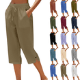 thumbnail image 1 of Womens Casual Capri Pants Plus Size Elastic Drawstring Straight Leg Capris Summer Beach Cropped Pants with Pockets,Sizes S-5XL, 1 of 5