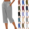 thumbnail image 1 of Womens Casual Capri Pants Plus Size Elastic Drawstring Straight Leg Capris Summer Beach Cropped Pants with Pockets,Sizes S-5XL, 1 of 8