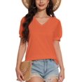 thumbnail image 1 of Womens Casual Cropped T Shirts V Neck Swiss Dot Puff Sleeve Crop Tops Summer Loose Basic Tees Tshirts, 1 of 6