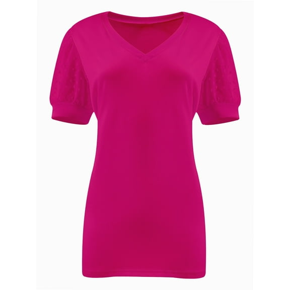 Womens Casual Cropped T Shirts V Neck Swiss Dot Puff Sleeve Crop Tops Summer Loose Basic Tees Tshirts