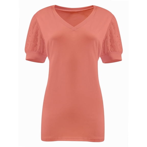 Womens Casual Cropped T Shirts V Neck Swiss Dot Puff Sleeve Crop Tops Summer Loose Basic Tees Tshirts