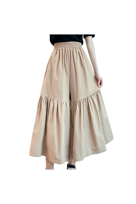 Womens Casual Cropped Wide Leg Culottes Pants Elastic Waist Relaxed Fit Palazzo Capris Pants Loose Baggy Flowy Pants