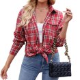 thumbnail image 1 of Womens Casual Cuffed Long Sleeve Boyfriend Button Down Plaid Flannel Shirt Tops, 1 of 5