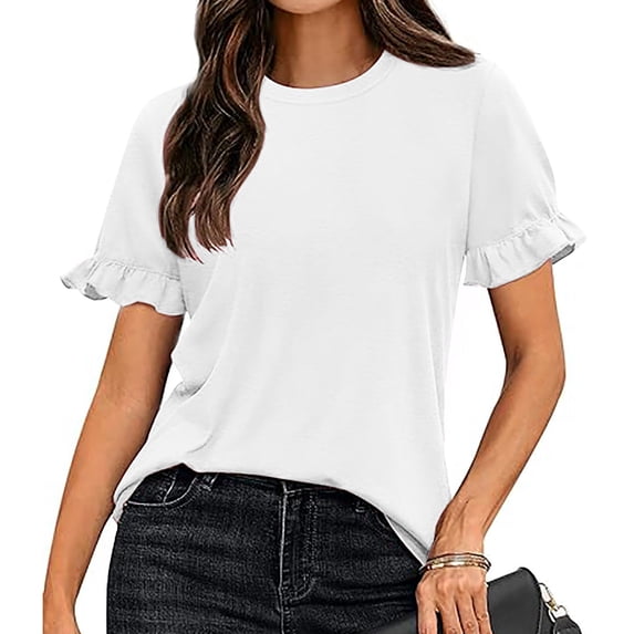 Womens Casual Cute Tops Ruffle Short Sleeve T Shirts Dressy Blouses Summer Spring Outfits Trendy Clothes Sleeves for Women Ladies Raglan Tees Ladies Tees 3pk Womens Relaxed Fit Sweatpants Colla Shirt