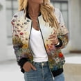 thumbnail image 1 of Womens Casual Daily Jackets Lightweight Zip Up Casual Jacket Floral Print Coat Stand Collar Short Sports Outwear Zipper Tops Wool Jacket Women Womens Winter Coat Womens Jackets Trendy Women Casual, 1 of 4