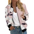 thumbnail image 1 of Womens Casual Daily Jackets Lightweight Zip Up Casual Jacket Floral Print Coat Stand Collar Short Sports Outwear Zipper Tops, 1 of 2