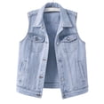 thumbnail image 1 of Womens Casual Denim Vests Summer Collared Button down Waistcoat Sleeveless Jean Jacket Tops with Pockets, 1 of 8