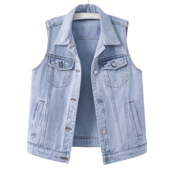 Womens Casual Denim Vests Summer Collared Button down Waistcoat Sleeveless Jean Jacket Tops with Pockets