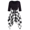 thumbnail image 1 of Womens Casual Tennis Dress Distinctive Asymmetrical Lace Up Print O Neck Plaid Dress for Modern Everyday Wear Gray M, 1 of 3