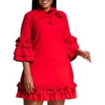 thumbnail image 1 of Womens Casual Dress Long Flounce Sleeve Sexy Dress Ruffle A-Line Mini Dress, 1 of 8