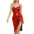 Womens Casual Dress Shiny Shiny Dress Crew Neck Skinny Strap Ruffled
