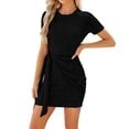 thumbnail image 1 of Womens Casual Dress Short Sleeve Ladies Bodycon Ruched Ruffle Hem Mini Dress Slim Fit Elegant Party Club Dresses, 1 of 8