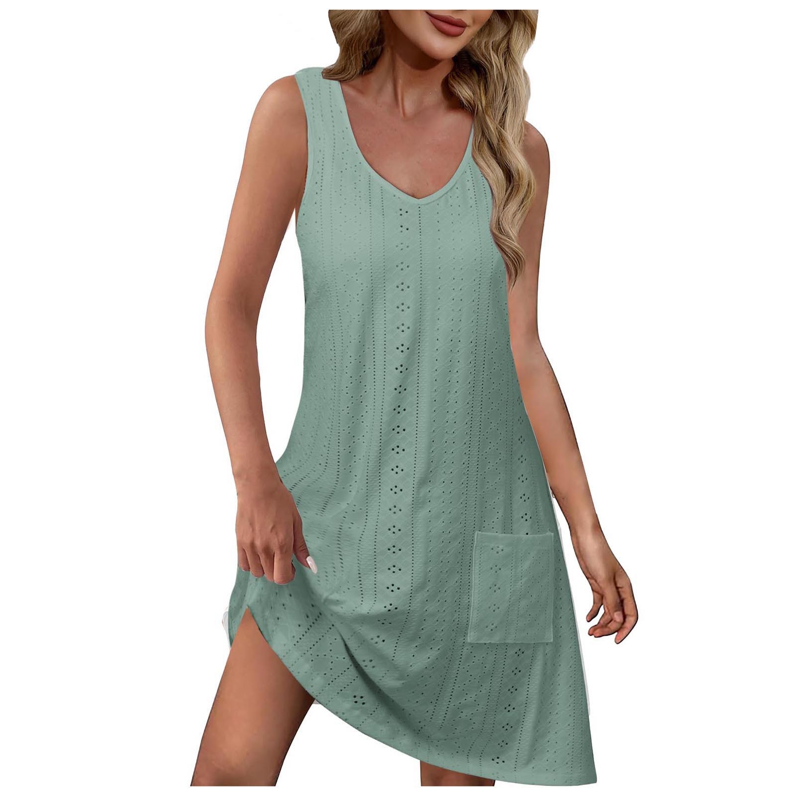 Womens Casual Dress Womens Summer Dresses 2024 Loose V Neck Sleeveless ...