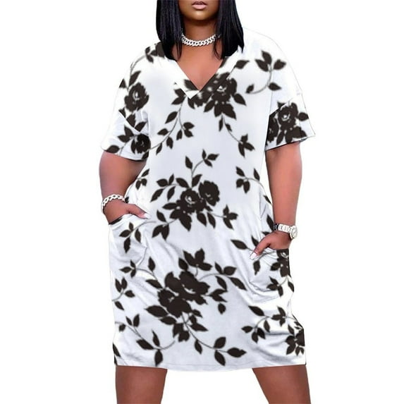 Womens Casual Dresses Black Roses Elegant Floral Pattern Short Sleeve Dress Summer Dresses for Women 2025