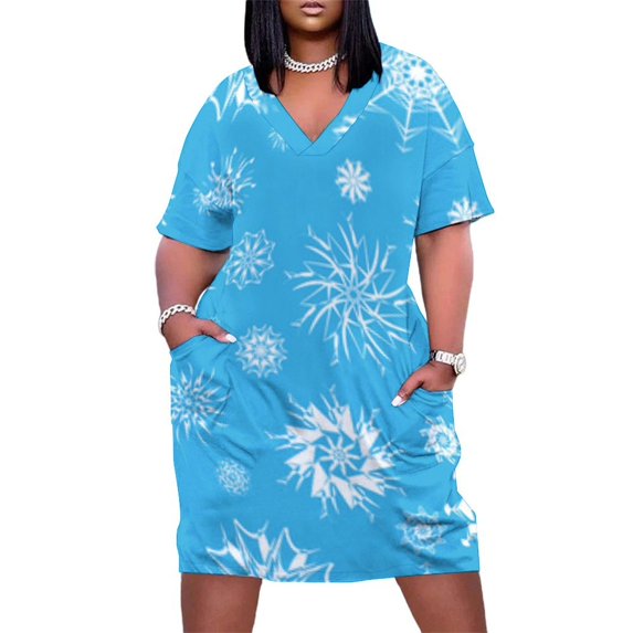 Womens Casual Dresses Blue Background White Snowflakes Pattern Short Sleeve Dress Summer Dresses for Women 2025
