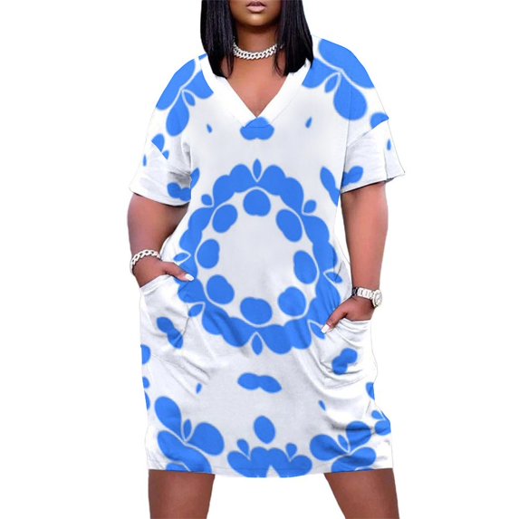 Womens Casual Dresses Blue Floral Kaleidoscope Pattern Design Short Sleeve Dress Summer Dresses for Women 2025