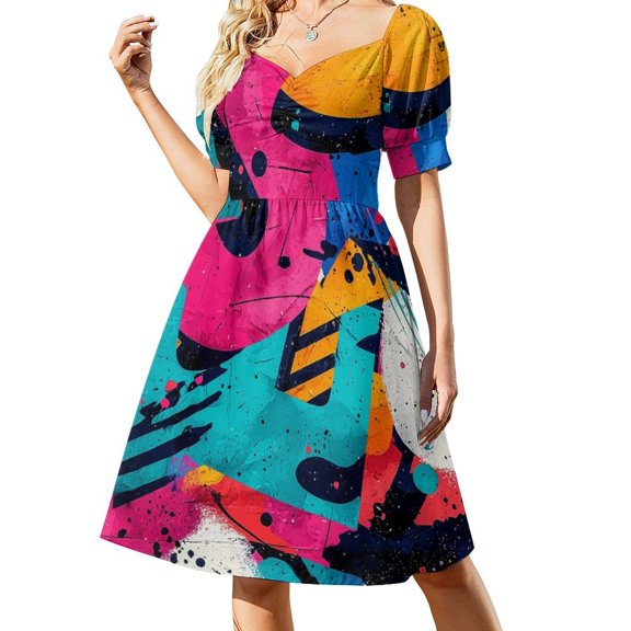 Womens Casual Dresses Color Wave Point Geometry Short Sleeve Dress Summer Dresses for Women 2025