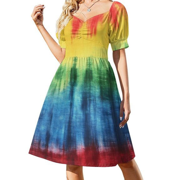 Womens Casual Dresses Colorful Tie Dye Vortex Short Sleeve Dress Summer Dresses for Women 2025