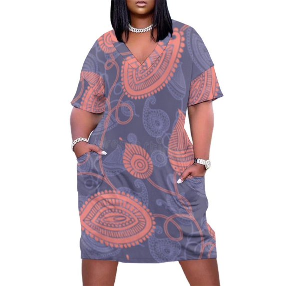 Womens Casual Dresses Coral Paisley Floral Seamless Pattern Short Sleeve Dress Summer Dresses for Women 2025