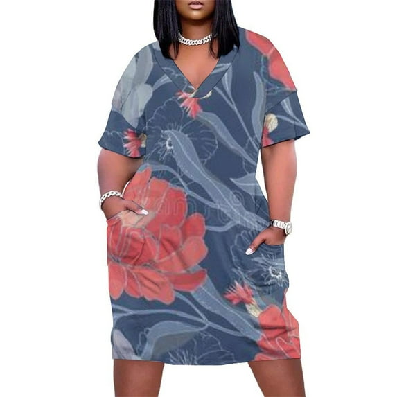 Womens Casual Dresses Floral Navy Blue Pattern Design Short Sleeve Dress Summer Dresses for Women 2025