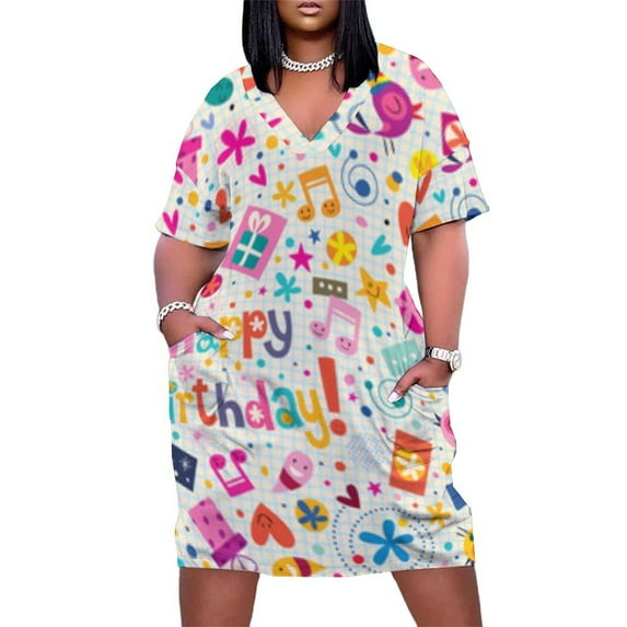 Womens Casual Dresses Happy Birthday Colorful Design Short Sleeve Dress Summer Dresses for Women 2025