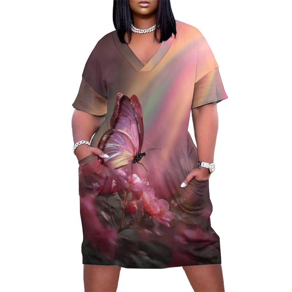 Womens Casual Dresses Pink Butterfly Blooms Sunlit Garden Short Sleeve Dress Summer Dresses for Women 2025