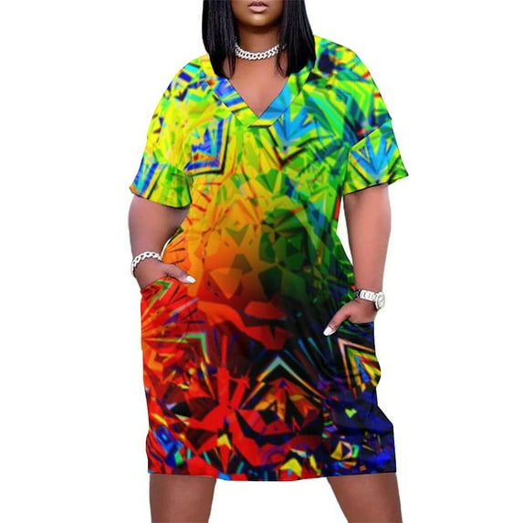 Womens Casual Dresses Rainbow Abstract Vibrant Geometric Art Short Sleeve Dress Summer Dresses for Women 2025