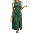 thumbnail image 1 of Womens Casual Dresses Solid Color Dress Long Sleeveless Vest Skirt Summer Temperament Waist Cinching Green L, 1 of 9