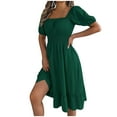 thumbnail image 1 of Womens Casual Dresses Spring Summer Square Neck Solid Color Short Sleeve Ruffled A Line Women Dress Streetwear, 1 of 7