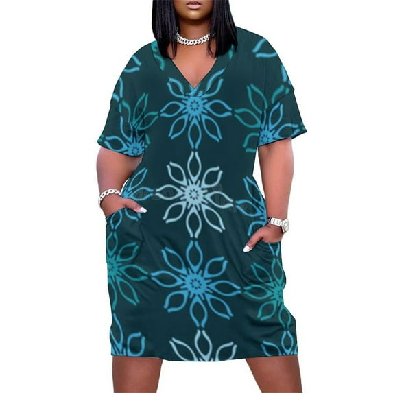 Womens Casual Dresses Teal Blue Floral Seamless Pattern Short Sleeve Dress Summer Dresses for Women 2025