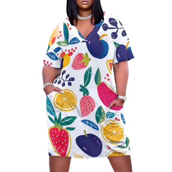 Womens Casual Dresses Tropical Fruits with Exotic Flavors Short Sleeve Dress Summer Dresses for Women 2025