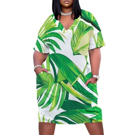 Womens Casual Dresses Tropical Leaves Short Sleeve Dress Summer Dresses for Women 2025