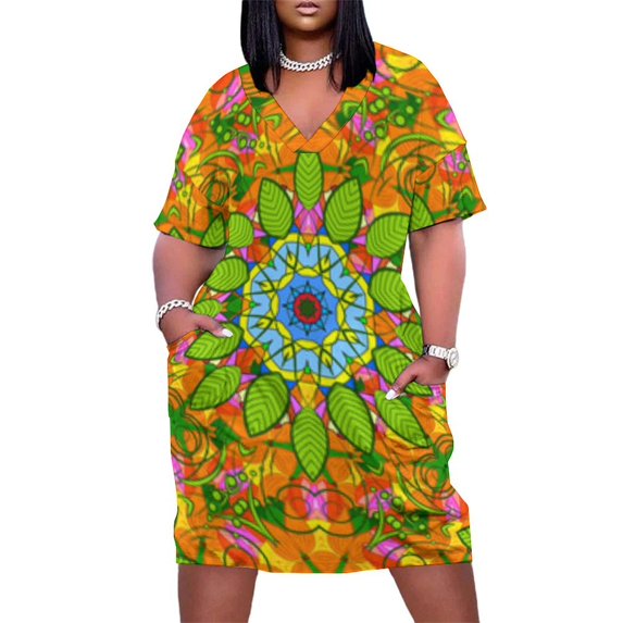 Womens Casual Dresses Vibrant Colorful Mandala Design Art Short Sleeve Dress Summer Dresses for Women 2025