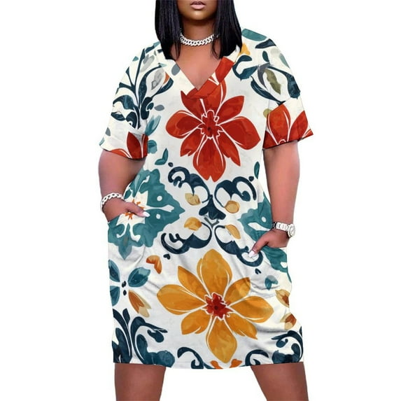 Womens Casual Dresses Vibrant Floral Damask Textile Design Short Sleeve Dress Summer Dresses for Women 2025