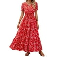 thumbnail image 1 of Womens Casual Dresses for Summer Short Sleeve Flare Midi Dress Loose Flowy Beach Sundress Red XXL, 1 of 7